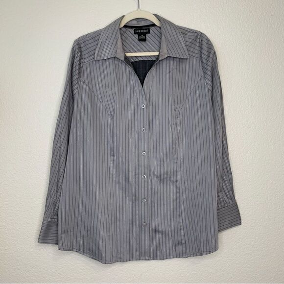 Lane Bryant Women’s Gray Metallic Striped Button Down Shirt - Picture 1 of 11